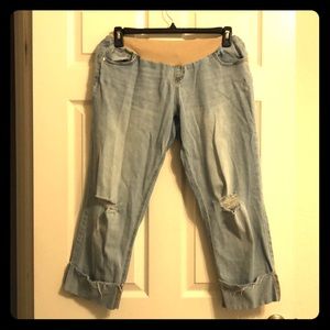 Indigo blue maternity crop jeans with holes xl